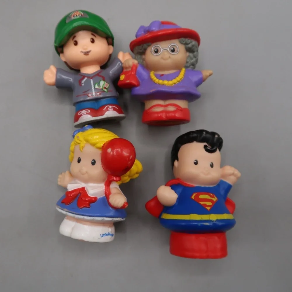 Set Of 4 Fisher Price Little People & Vehicles Fire Truck Pizza Delivery Truck